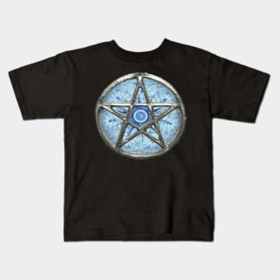Fractal Ice Blue Pentagram Pentacle Wicca Kids T-Shirt